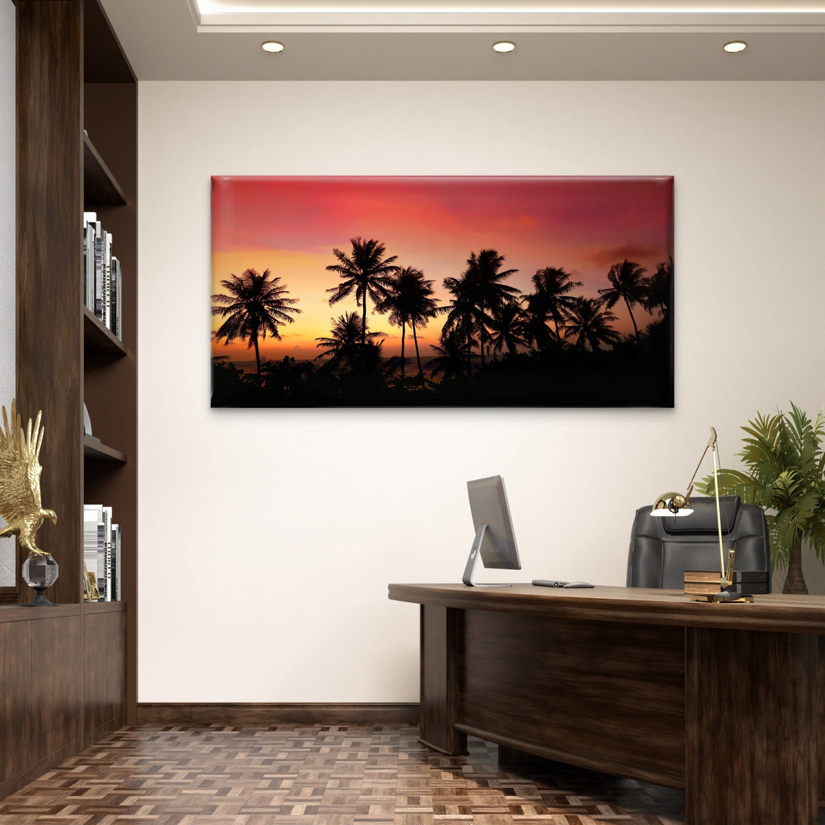 Tropical Sunset Palm Trees Wall Art Canvas Office Home Room Framed 120x60cm