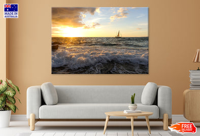 Sailboat With People Aboard On Ocean Print 100% Australian Made Stretched Canvas Ready to Hang - BC-126