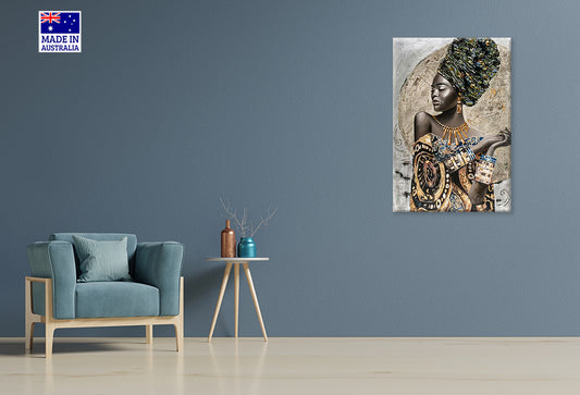 Painting Of a Woman with a Turban Print 100% Australian Made 40x60cm Stretched Canvas Ready to Hang