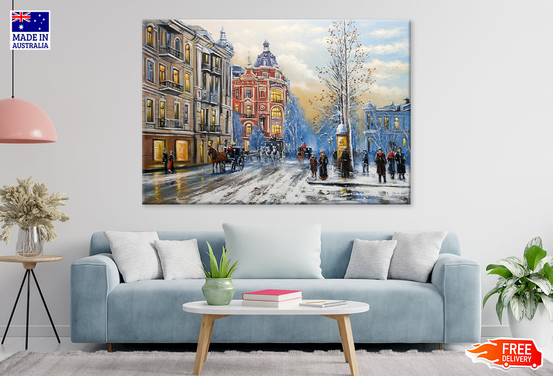 Old City Street Watercolor Art Print 100% Australian Made Stretched Canvas Ready to Hang - CT-127