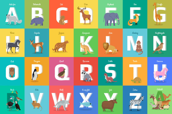 Alphabet with Animals Nursery & Kids Print 100% Australian Made Stretched Canvas Ready to Hang - NK-126