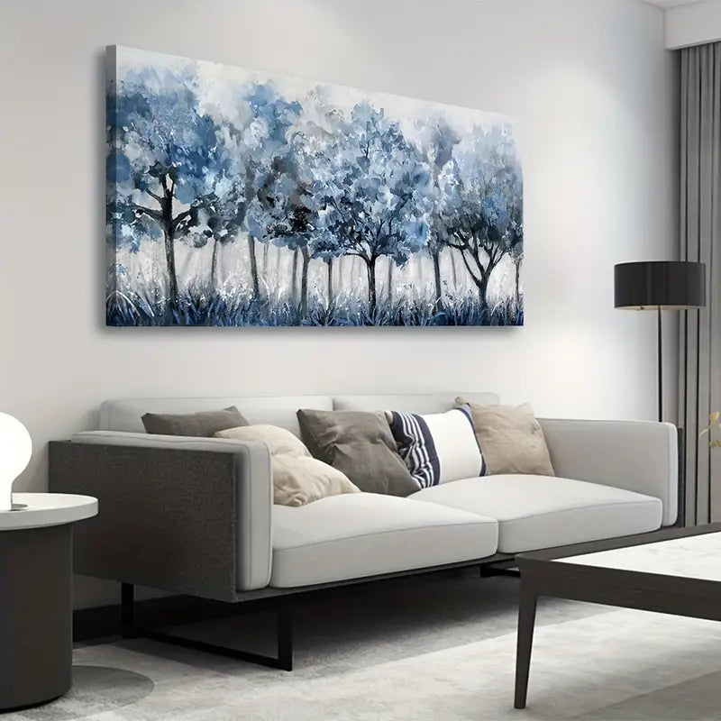 Classic Modern Abstract Forest Blue Trees Wall Art canvas office home room framed 120x60cm
