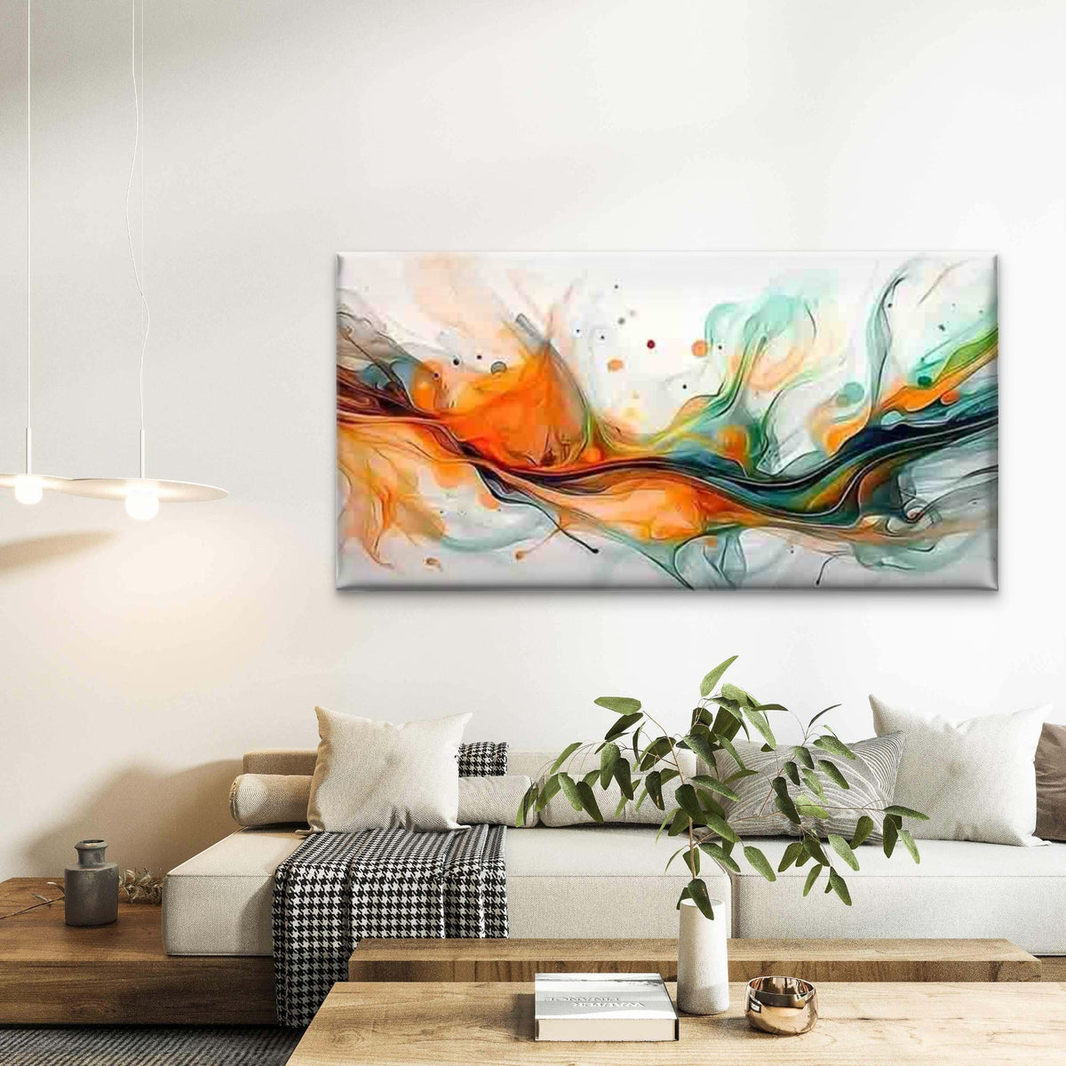 Modern Abstract Fluid Art Wall Art Canvas Office Home Room Framed 80x45cm