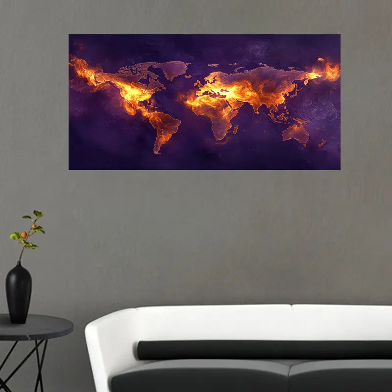 Contemporary World map Wall Art wall canvas office home room framed 120x60cm