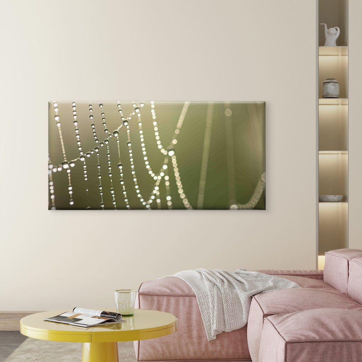 Macro View of Dewy Spider Web Wall Art Canvas Office Home Room Framed 120x60cm