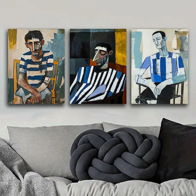 3pcs The Man with the Striped Shirt Metal Print Ready to Hang Art