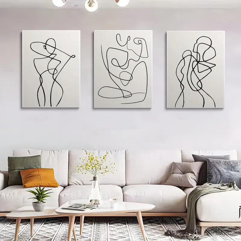 3pcs Abstract Black & White Minimalist Line Art Metal Print Ready to Hang Art