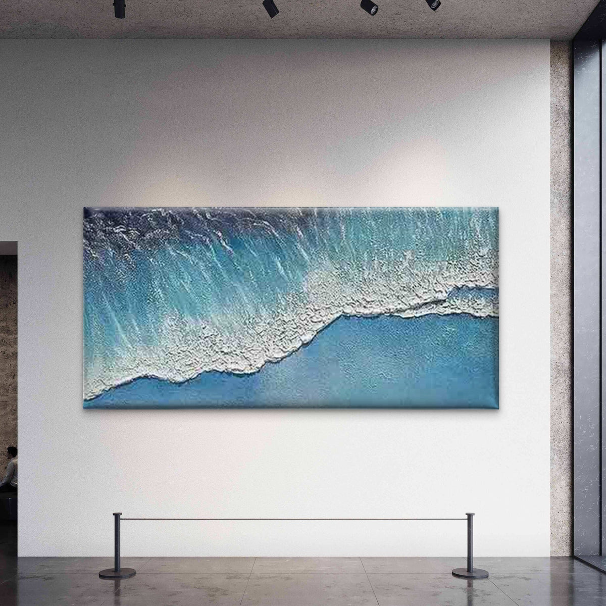 Abstract Navy Blue & Soft Beige Wall Art Canvas Office Home Room Framed 120x60cm