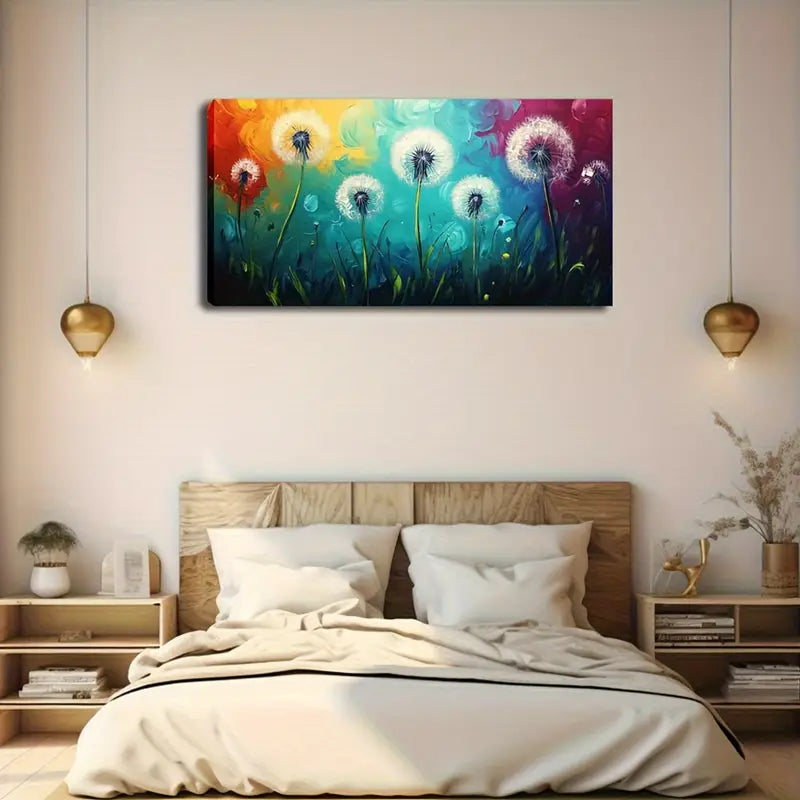 Dandelion Watercolor Colorful Wall Art Canvas Office Home Room Framed 120x60cm