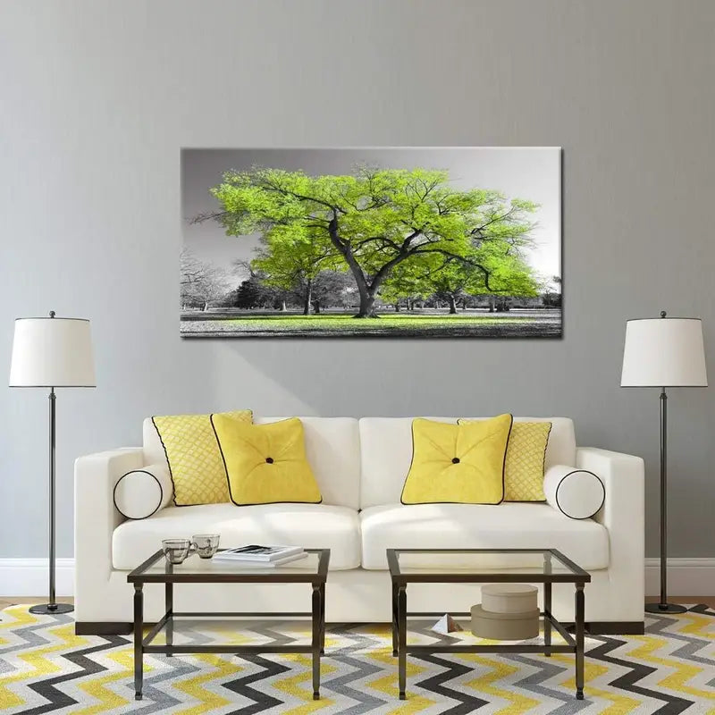 Life Lime Green Tree Landscape Wall Art canvas office home room framed 120x60cm