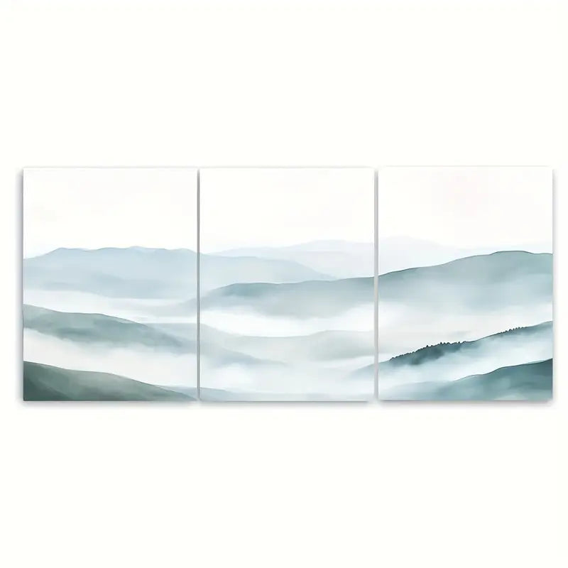 3pcs Foggy Hills Calm Nature Misty Metal Print Ready to Hang Art