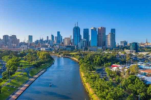 Melbourne Town View from Yarra river Print 100% Australian Made Stretched Canvas Ready to Hang - AU-127