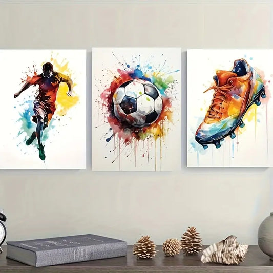 3pcs Vibrant Football Design Soccer Metal Print Ready to Hang Art