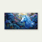Mystic Blue Unicorn Fantasy Woodland Wall Art Canvas Office Home Framed 80x45cm