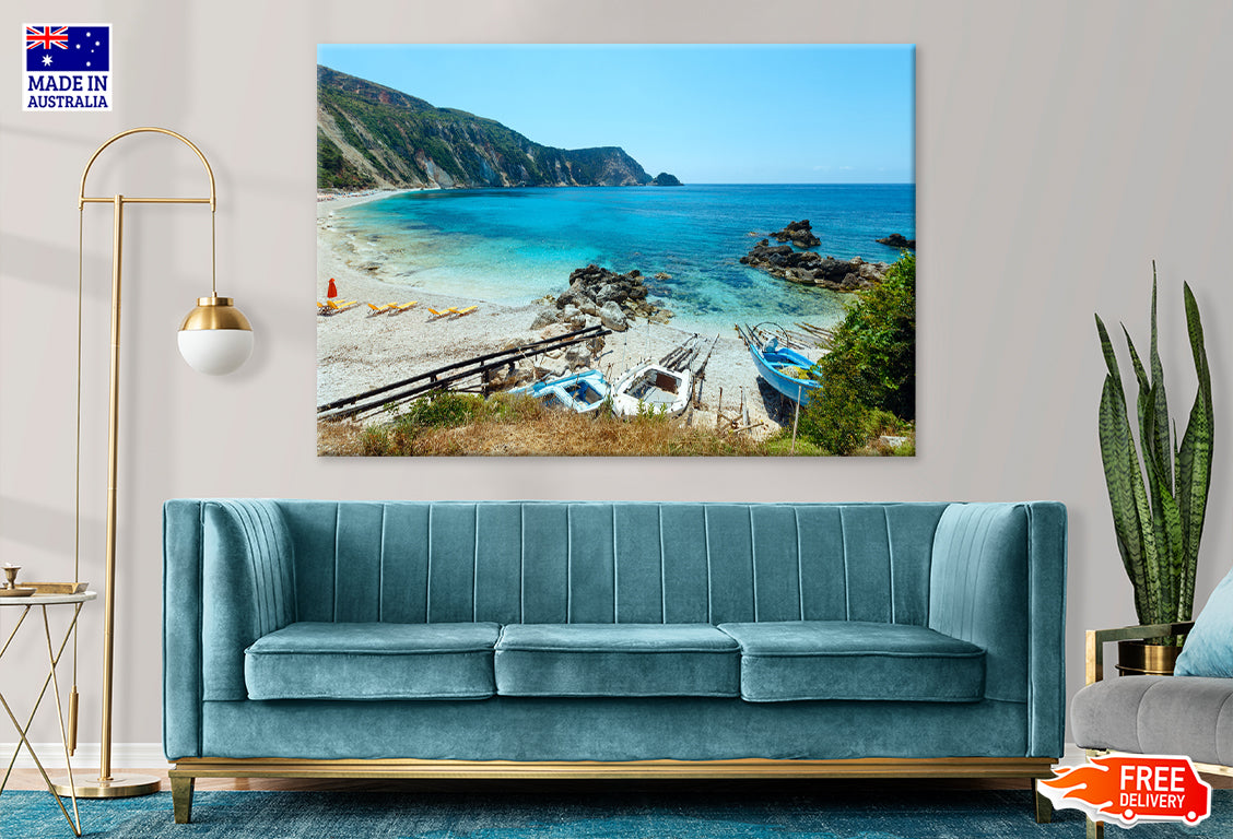 Petani Beach Summer View in Greece Print 100% Australian Made Stretched Canvas Ready to Hang - BC-127