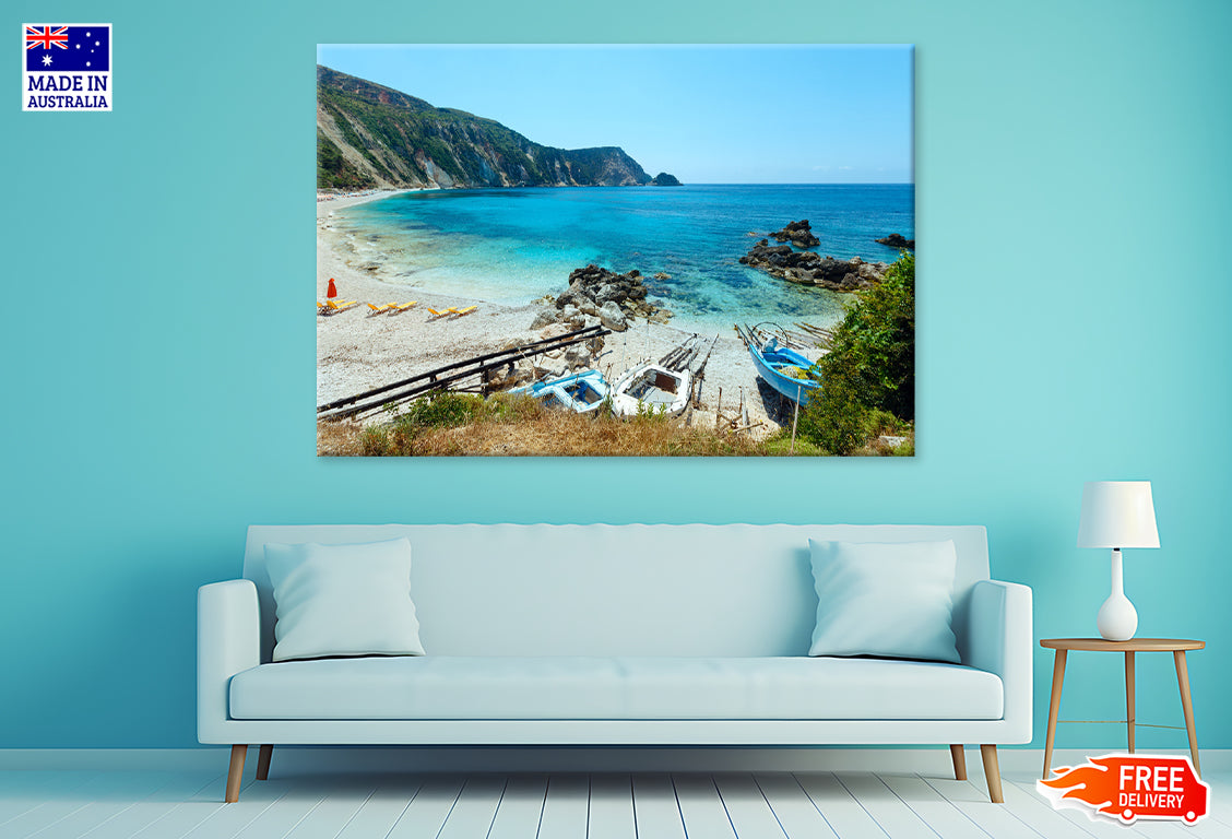 Petani Beach Summer View in Greece Print 100% Australian Made Stretched Canvas Ready to Hang - BC-127