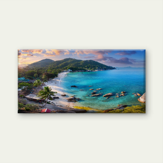 Emerald Green Beach in Koh Samui Thailand Wall Art Canvas Office Home Room Framed 80x45cm