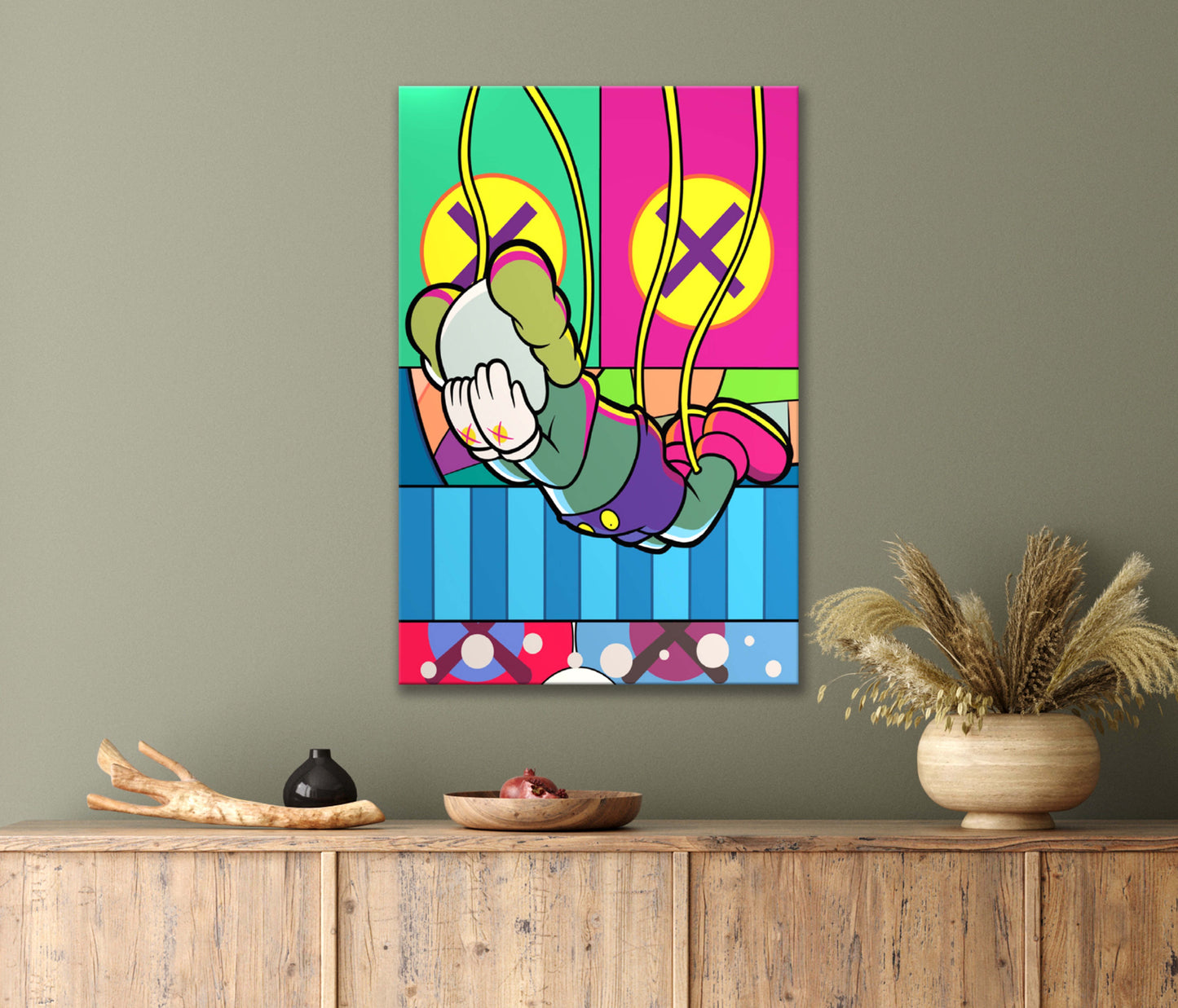 Fearless Cartoon Character Swinging on Rope Illustration Print 100% Australian Made 40x60cm Stretched Canvas Ready to Hang