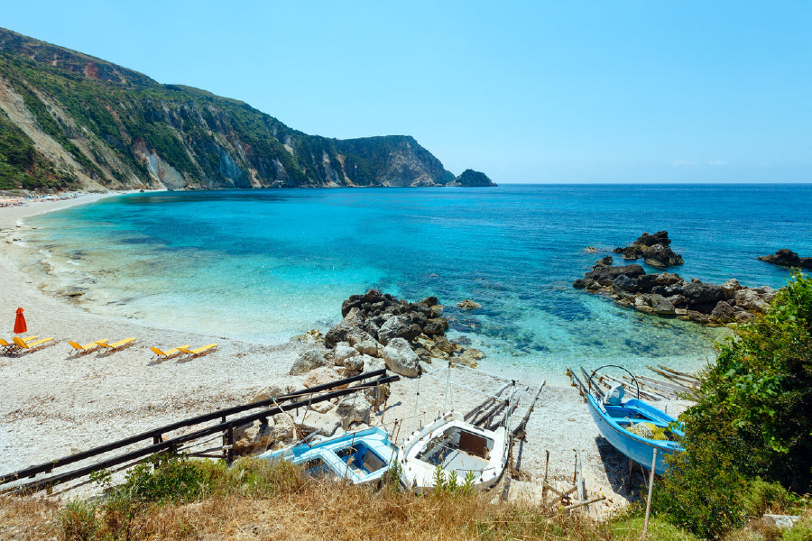 Petani Beach Summer View in Greece Print 100% Australian Made Stretched Canvas Ready to Hang - BC-127