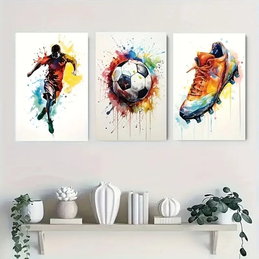 3pcs Vibrant Football Design Soccer Metal Print Ready to Hang Art