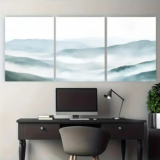 3pcs Foggy Hills Calm Nature Misty Metal Print Ready to Hang Art
