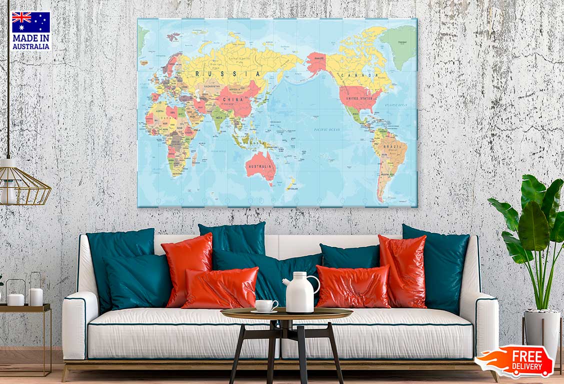 World Map Vintage Old Retro Print 100% Australian Made Stretched Canvas Ready to Hang - MP-127