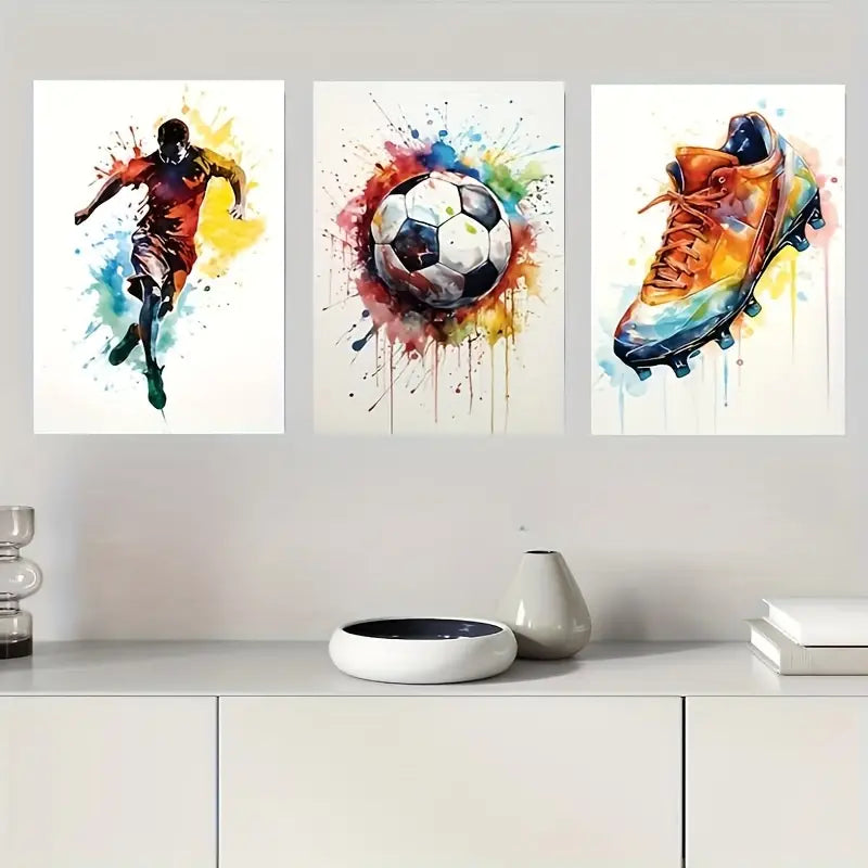 3pcs Vibrant Football Design Soccer Metal Print Ready to Hang Art