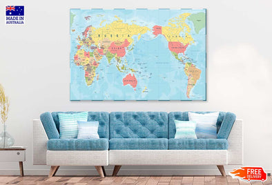 World Map Vintage Old Retro Print 100% Australian Made Stretched Canvas Ready to Hang - MP-127