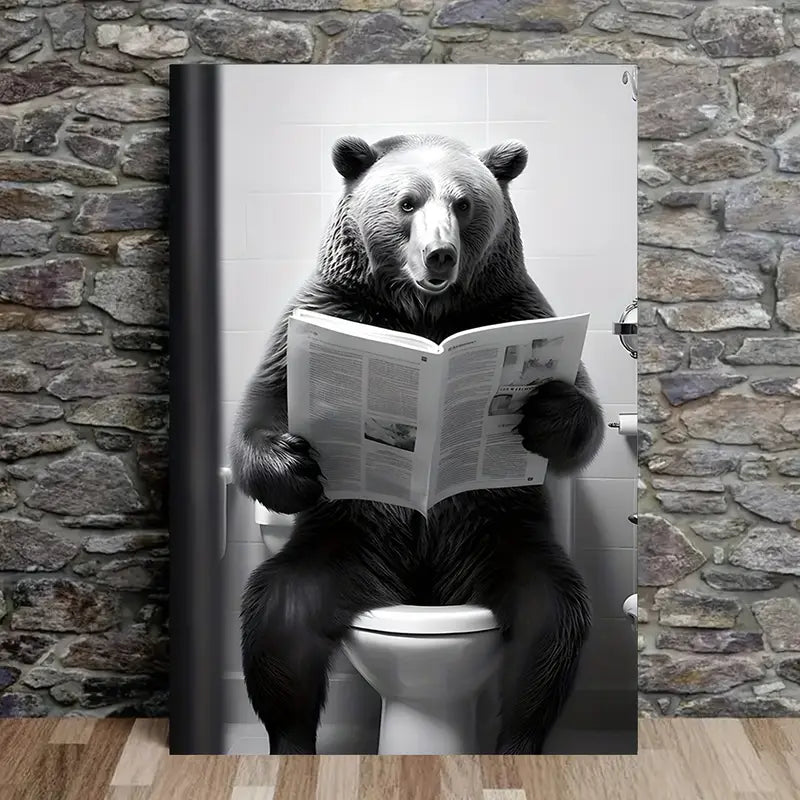 Rustic Bear Reading Newspaper Print 100% Australian Made 40x60cm Stretched Canvas Ready to Hang