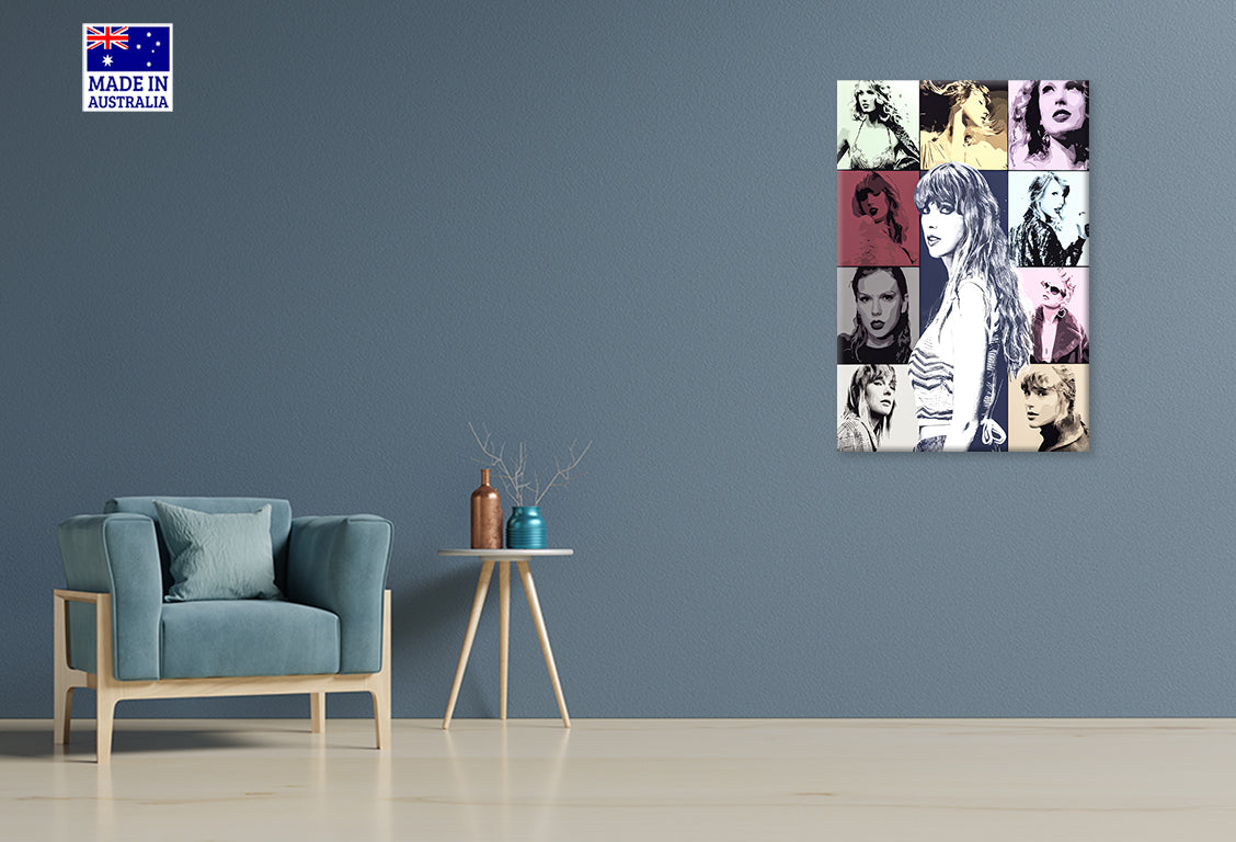 Collage Of Pop Art Portraits of Singer Print 100% Australian Made 40x60cm Stretched Canvas Ready to Hang