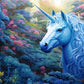 Mystic Blue Unicorn Fantasy Woodland Wall Art Canvas Office Home Framed 80x45cm