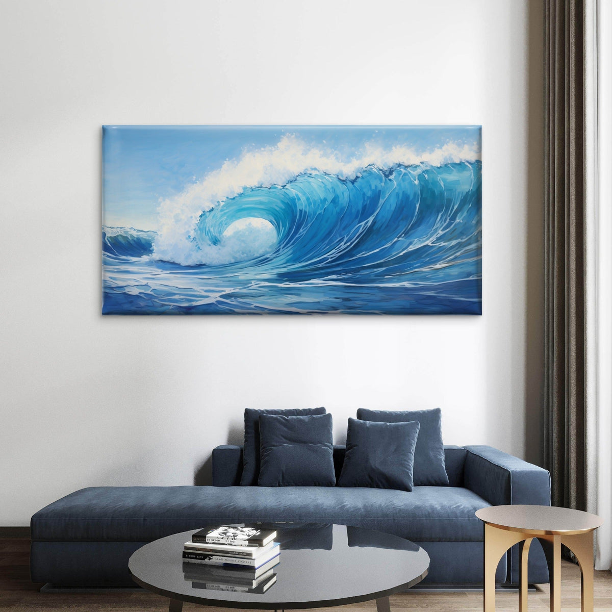 Blue Ocean Wave Painting Wall Art Canvas Office Home Room Framed 120x60cm