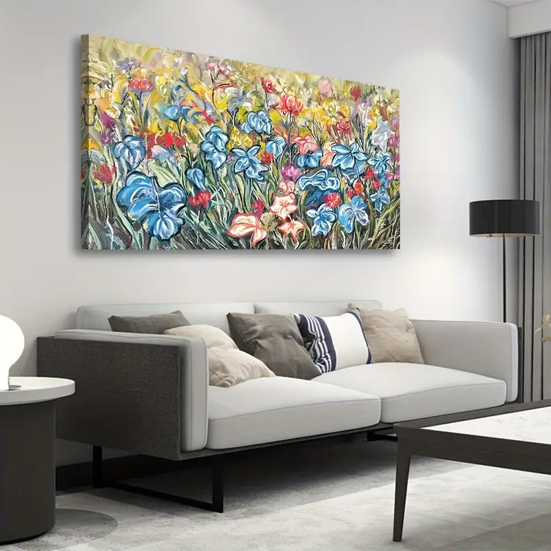 Oil Painting Style Botanical Blue Red Purple Yellow Floral Wall Art canvas office home room framed 120x60cm