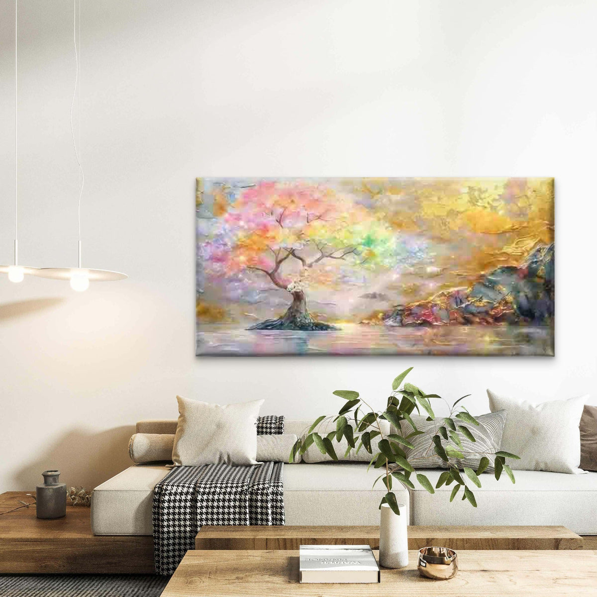 Fantasy Trees And Golden Lands Wall Art Canvas Office Home Room Framed 120x60cm