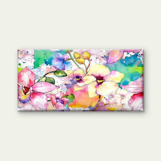 Colorful Watercolor Floral Paint Wall Art Canva Office Home Room Framed 80x45cm