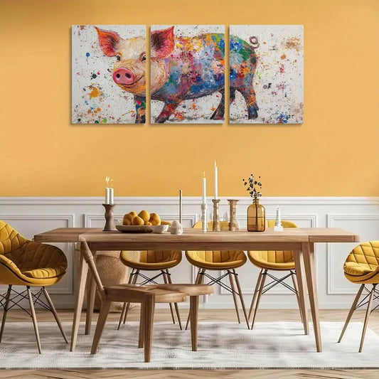 3pcs Watercolor Vibrant Pig Playful Animal Elegant Metal Print Ready to Hang Art