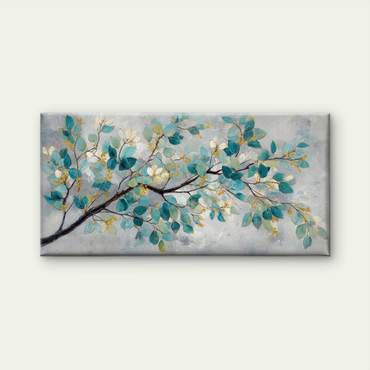 Blue & Golden Leaf White Branch Wall Art Canvas Office Home Room Framed 120x60cm