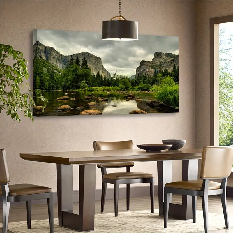 Yosemite National Park Mountain River Nature Wall Art canvas office home room framed 120x60cm