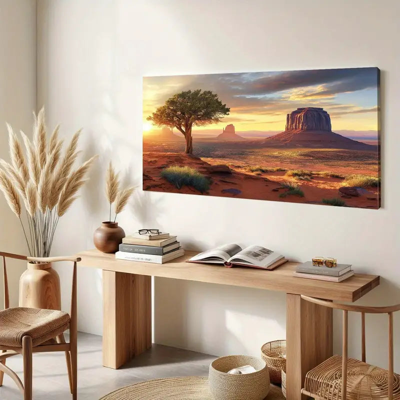 Scenic Dawn Scenery Desert Solitary Tree Rock Formations Wall Art canvas office home room framed 120x60cm