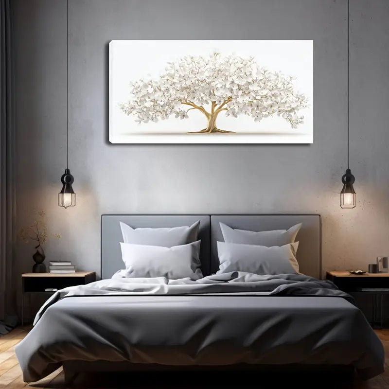 Golden Root And White Petals Wall Art Canvas Office Home Room Framed 120x60cm