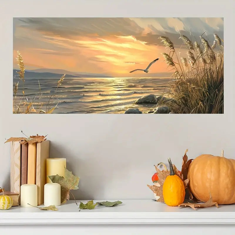 Golden Sunset Beach wall canvas office home room framed 120x60cm