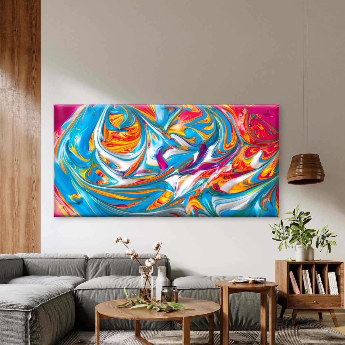 Vibrant Swirls Of Fluid Motion Wall Art Canvas Office Home Room Framed 120x60cm