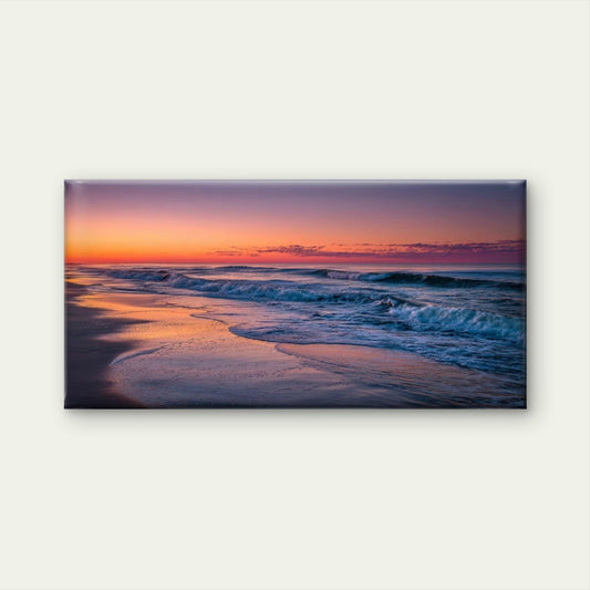 Pink Ocean Waves Beach Wall Art Canvas Office Home Room Framed 80x45cm