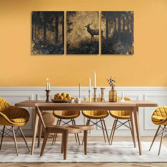 3pcs Nature Scene with Antlered Deer and Misty Ambiance Metal Print Ready to Hang Art