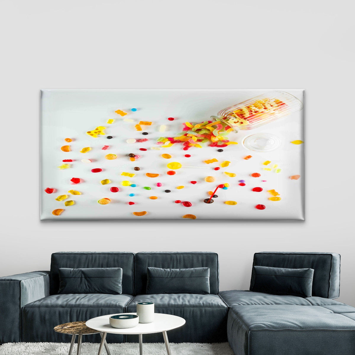 Candies Spilled From Glass Jar Wall Art Canvas Office Home Room Framed 80x45cm