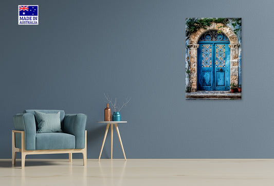 Vintage Decorative Designed Blue Door Print 100% Australian Made 40x60cm Stretched Canvas Ready to Hang