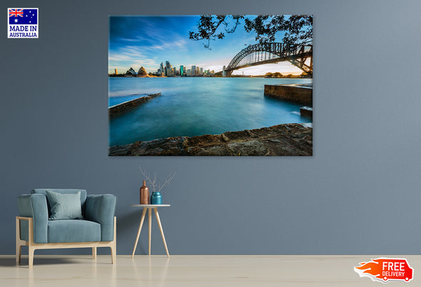 Opera House & Sunset Sky View From River Side Print 100% Australian Made Stretched Canvas Ready to Hang - AU-128