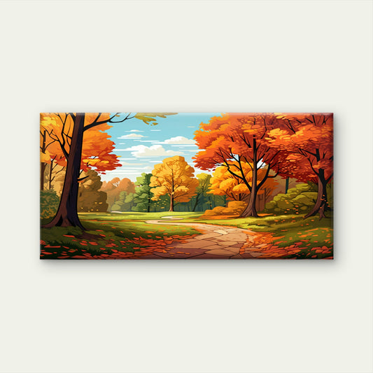 Autumn Forest Path Tree Nature Foliage Wall Art Canvas Office Home Framed 80x45cm