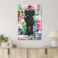 Adorable Black Cartoon Figure with Graffiti Paintings Print 100% Australian Made 40x60cm Stretched Canvas Ready to Hang