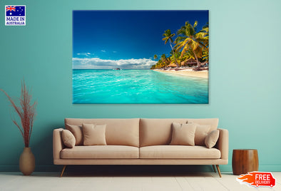 Island Beach With Perfect Sunny Sky Print 100% Australian Made Stretched Canvas Ready to Hang - BC-128